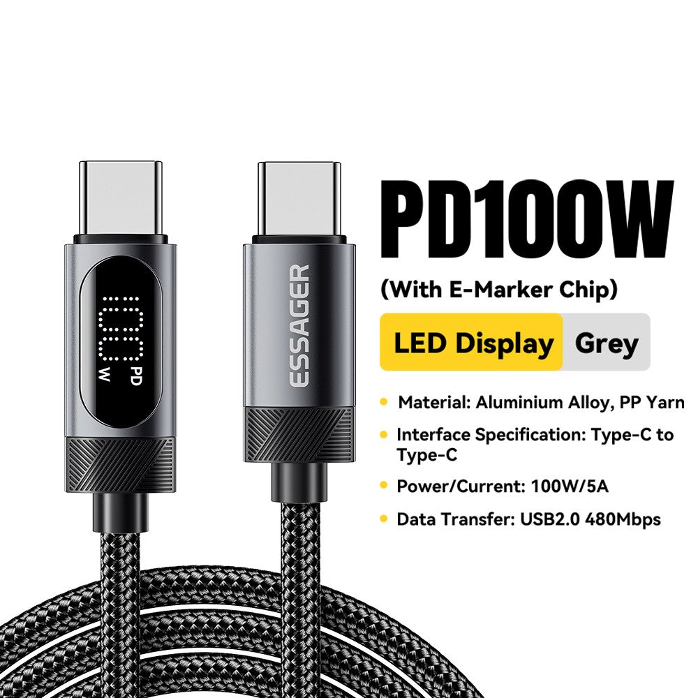 Cabo USB-C com Display 100W com Carregamento Rápido
