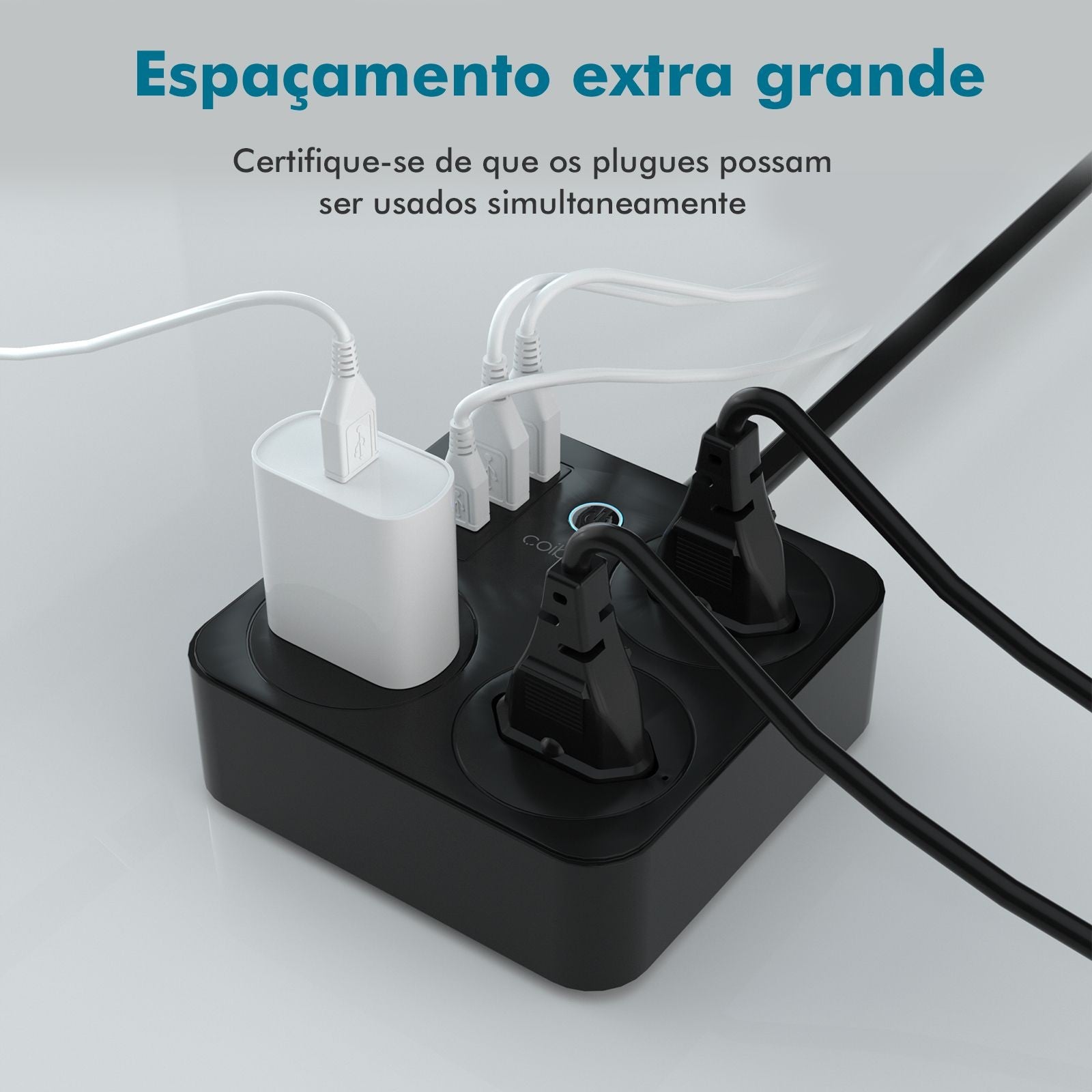 Régua de Tomadas com Extensão e Portas USB - Branco 110-220V Padrão Brasil