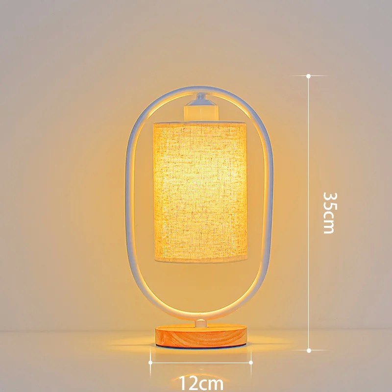 Luminária de Mesa Nórdica com Madeira de Bambu e Tecido
