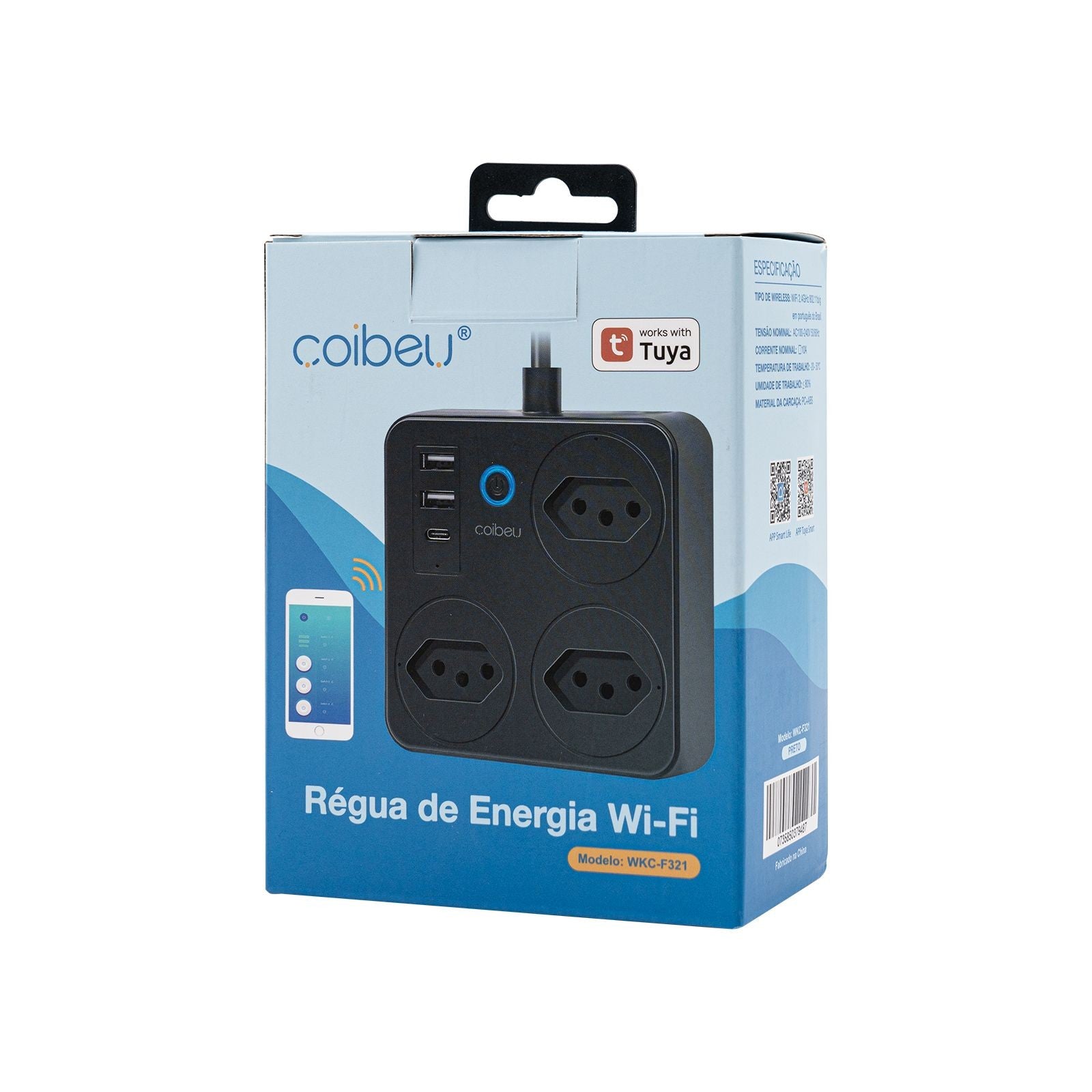 Régua de Tomadas com Extensão e Portas USB - 2M 110-220V Padrão Brasil