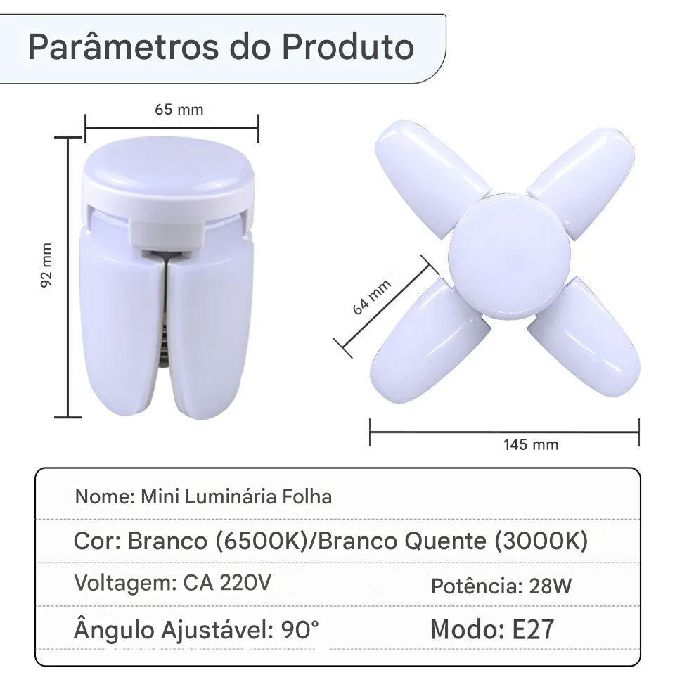 Lâmpada LED Dobrável E27 em Forma de Ventilador 40 LEDs 110V 220V