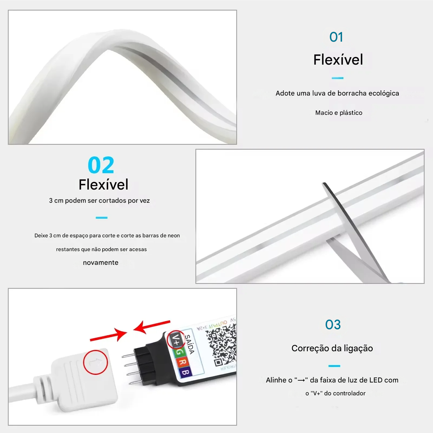 Fita LED Neon RGB com Controle e Sincronização de Música para Ambientes