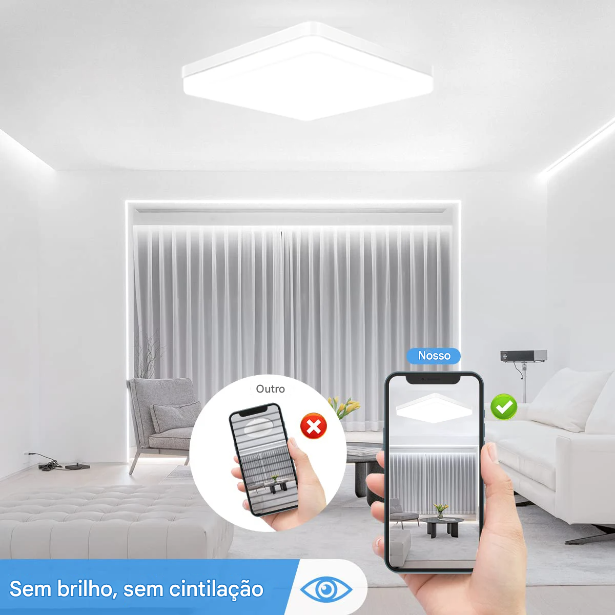 Luminária LED Plafon Quadrada 18W 24W 36W 48W Branco Quente Neutro ou Frio