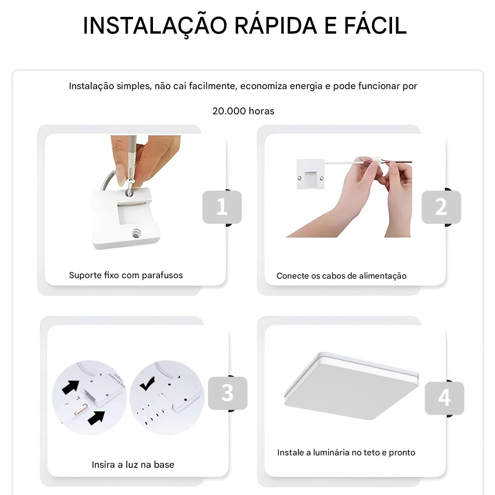 Luminária LED Plafon Quadrada 18W 24W 36W 48W Branco Quente Neutro ou Frio