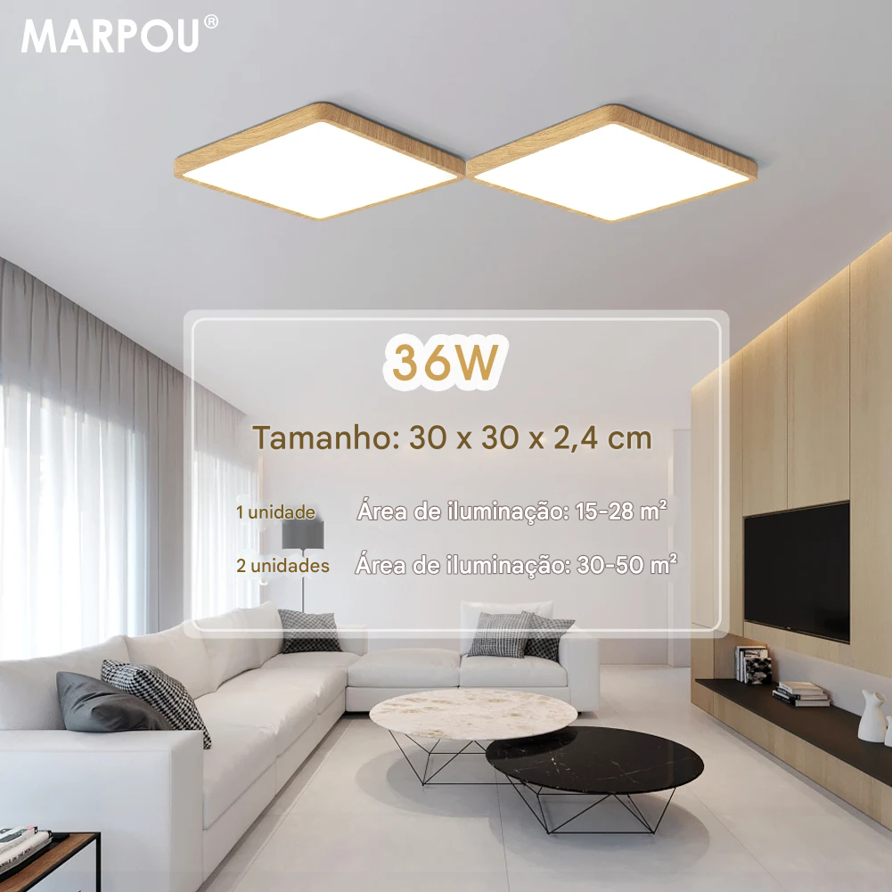 Luminária LED Plafon Smart LED com Acabamento em Madeira Controle Alexa e Google