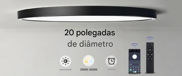 Luminária LED Plafon Smart LED com Acabamento em Madeira Controle Alexa e Google