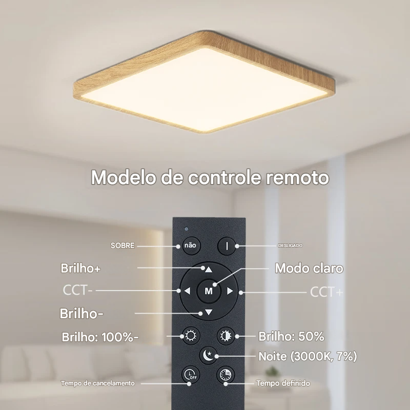 Luminária LED Plafon Smart LED com Acabamento em Madeira Controle Alexa e Google