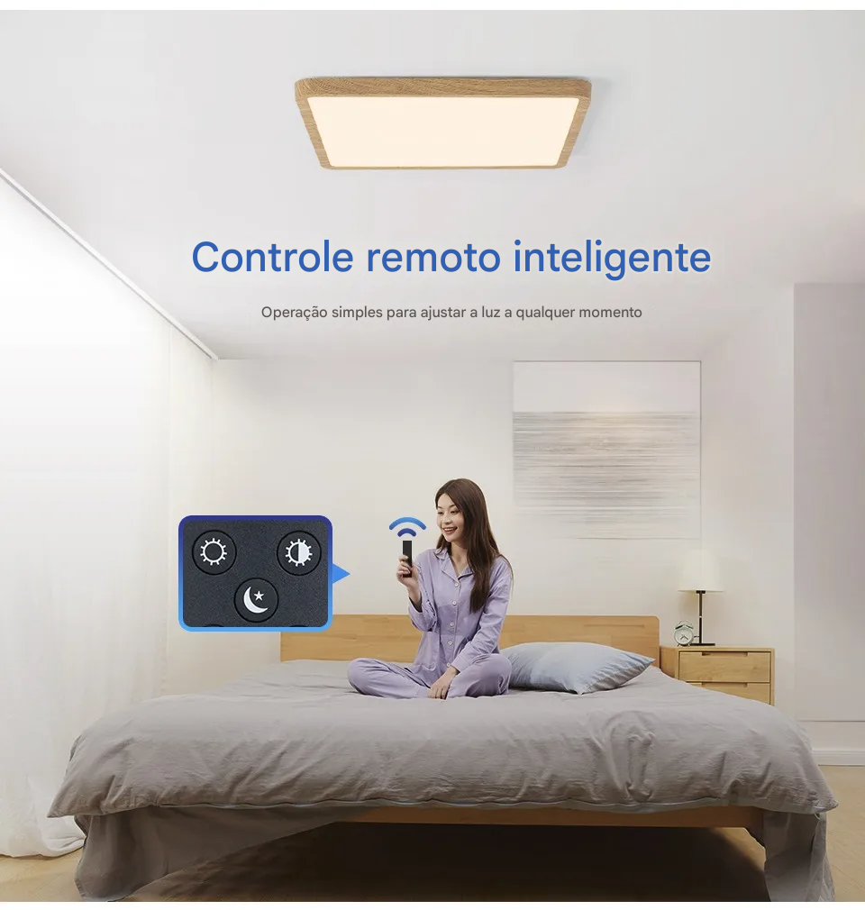 Luminária LED Plafon Smart LED com Acabamento em Madeira Controle Alexa e Google