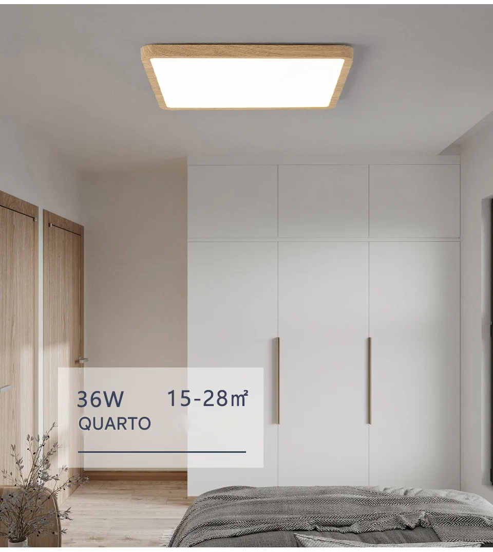 Luminária LED Plafon Smart LED com Acabamento em Madeira Controle Alexa e Google