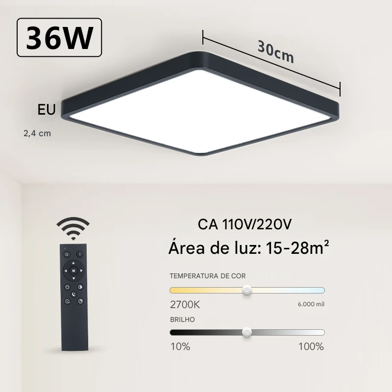Luminária LED Plafon Smart LED com Acabamento em Madeira Controle Alexa e Google