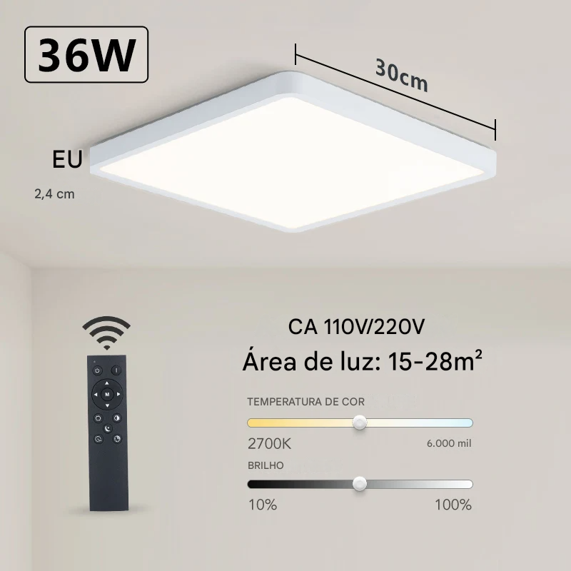Luminária LED Plafon Smart LED com Acabamento em Madeira Controle Alexa e Google