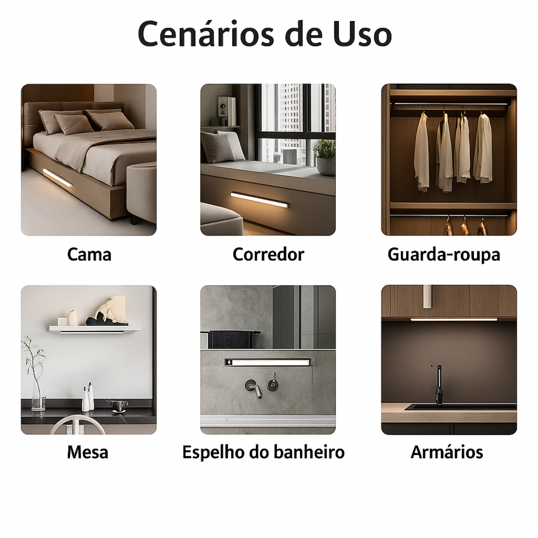 Luminária LED Sem Fio Bateria com 4 Semanas de Duração Recarregável com Sensor de Movimento Ultrafina