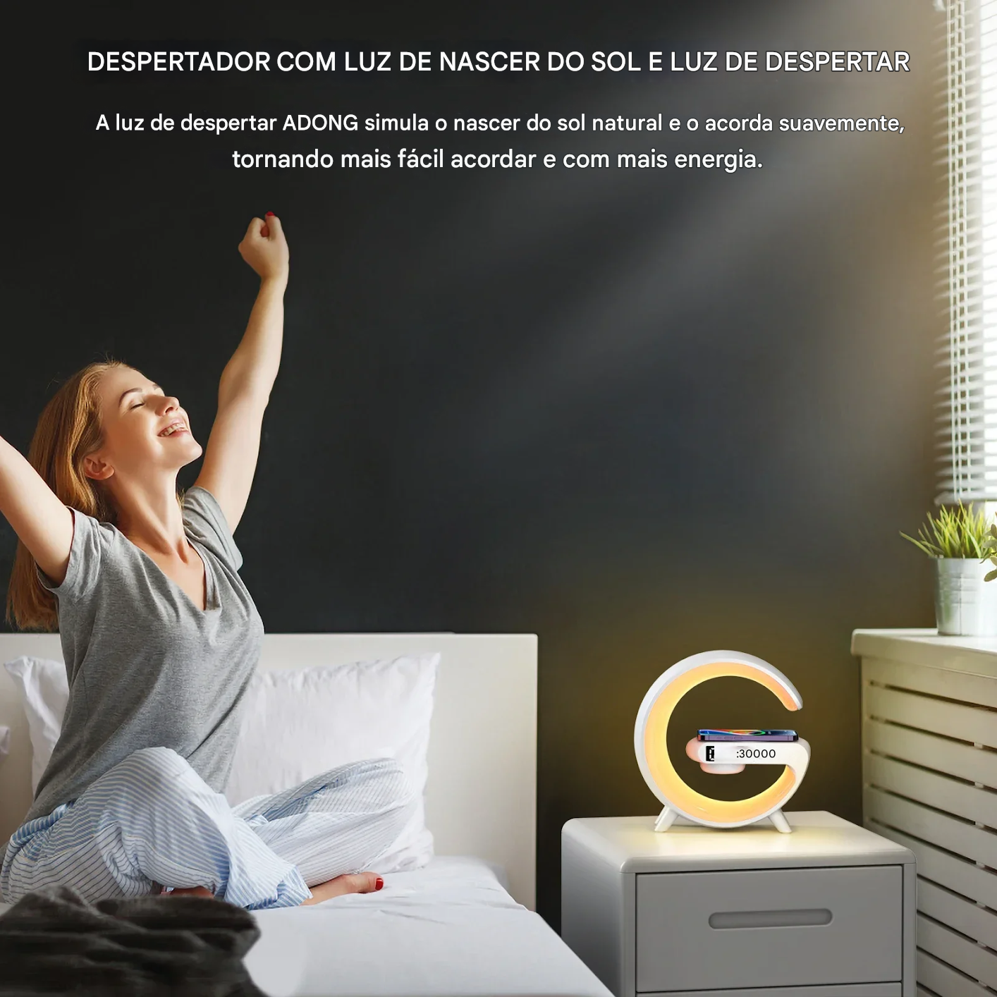 Luminária de Mesa LED RGB com Despertador Luz Noturna e Caixa de Som Bluetooth 15W Recarregável