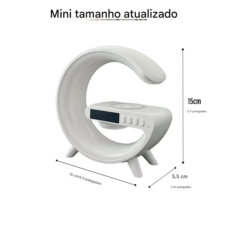 Luminária de Mesa LED RGB com Despertador Luz Noturna e Caixa de Som Bluetooth 15W Recarregável