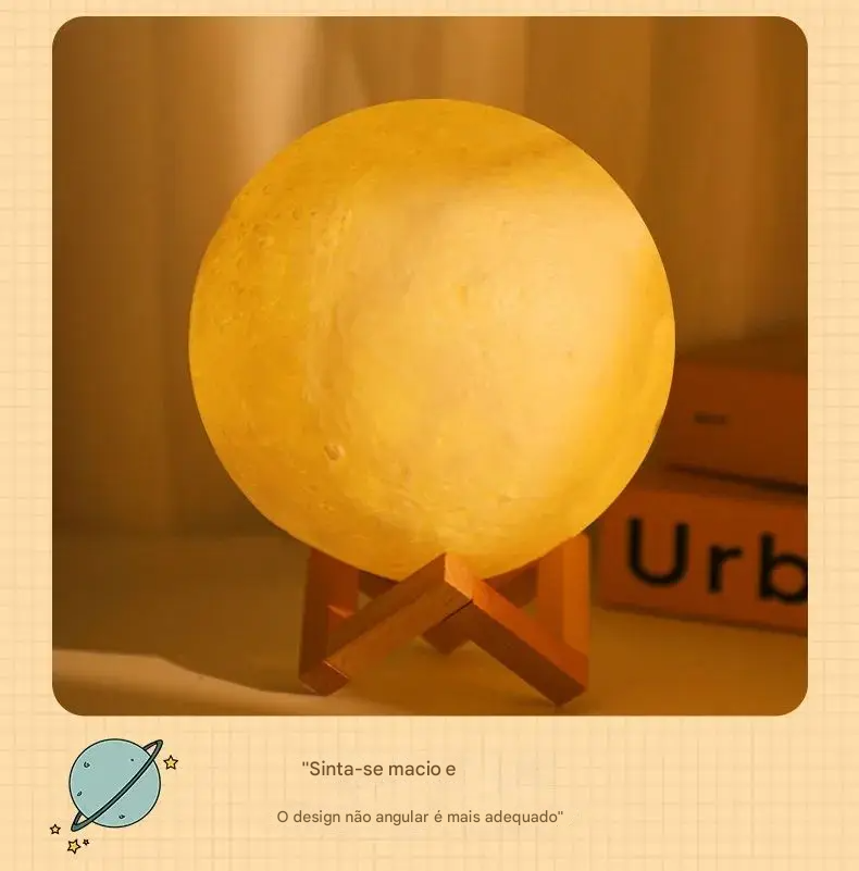 Luminária Lua Multicolorida com Luz Suave e Sofisticada