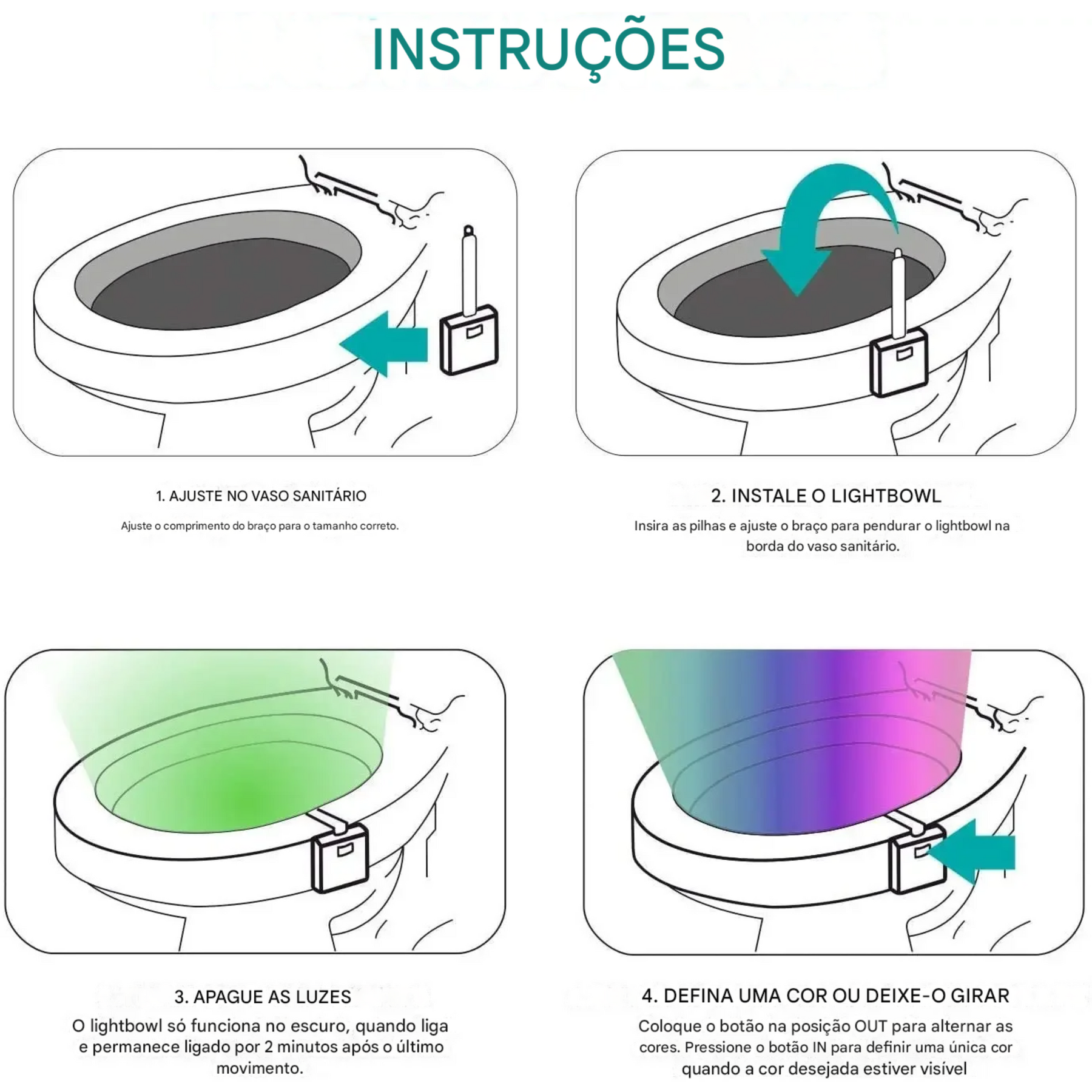 Luz para Banheiro LED com Sensor de Movimento RGB 8 Cores