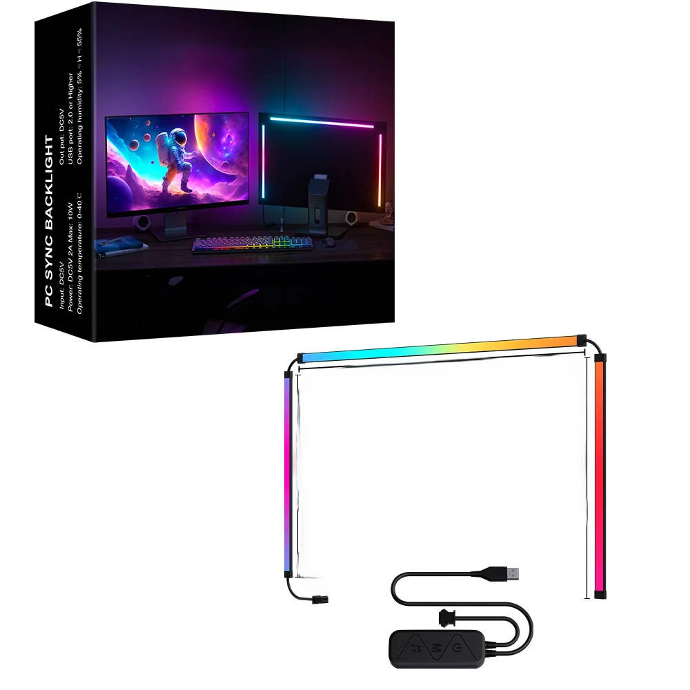 Faixa de Luz LED RGB para Monitor com Sincronização de Cores e Atmosfera Imersiva
