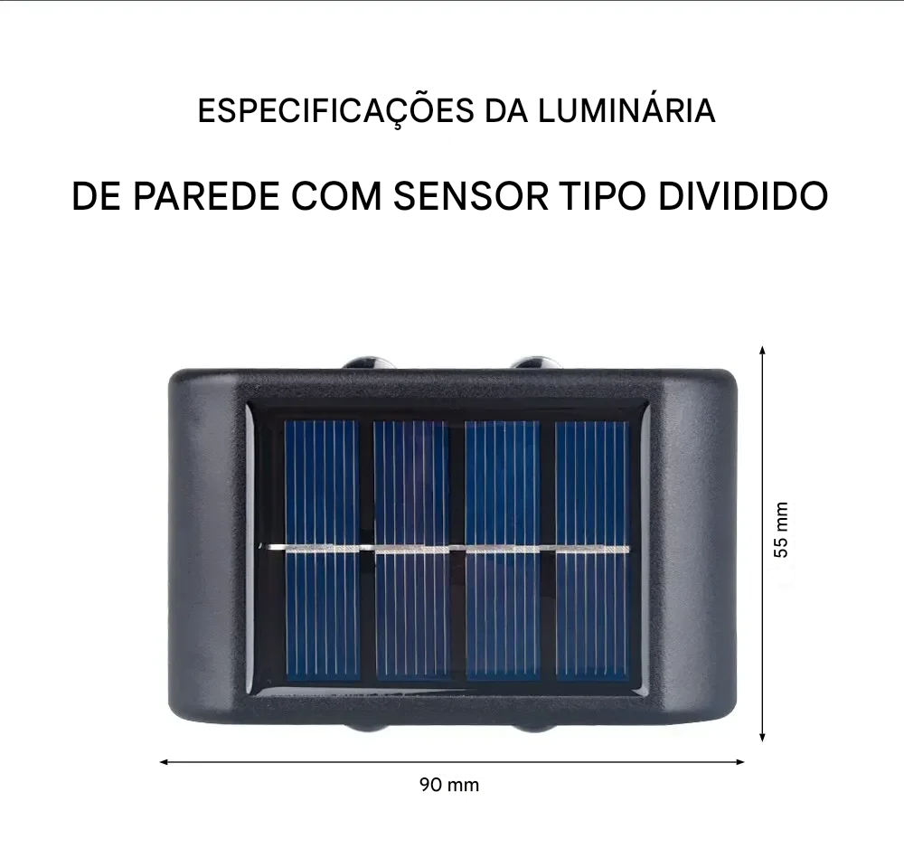 Luminária Solar Automática com 2 LEDs Brancos de Parede à Prova d’Água Para Áreas Externas