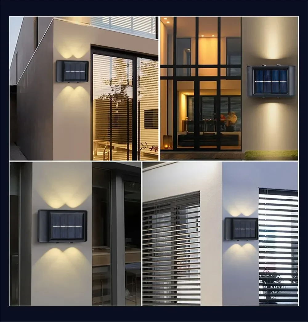 Luminária Solar Automática com 2 LEDs Brancos de Parede à Prova d’Água Para Áreas Externas