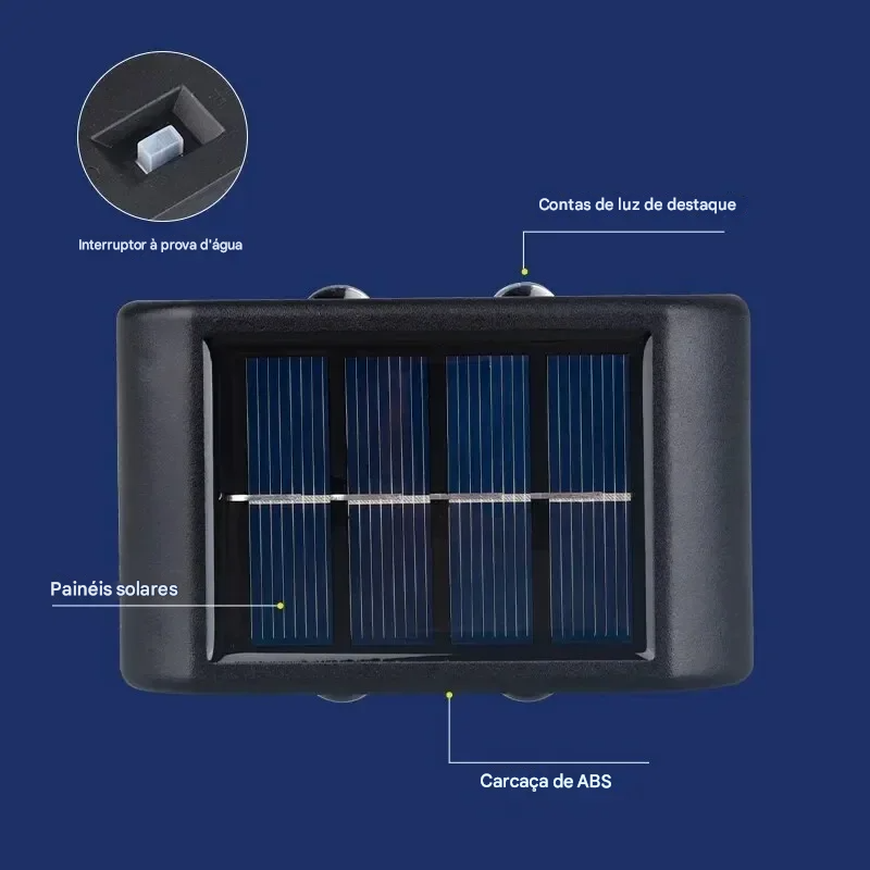 Luminária Solar Automática com 2 LEDs Brancos de Parede à Prova d’Água Para Áreas Externas