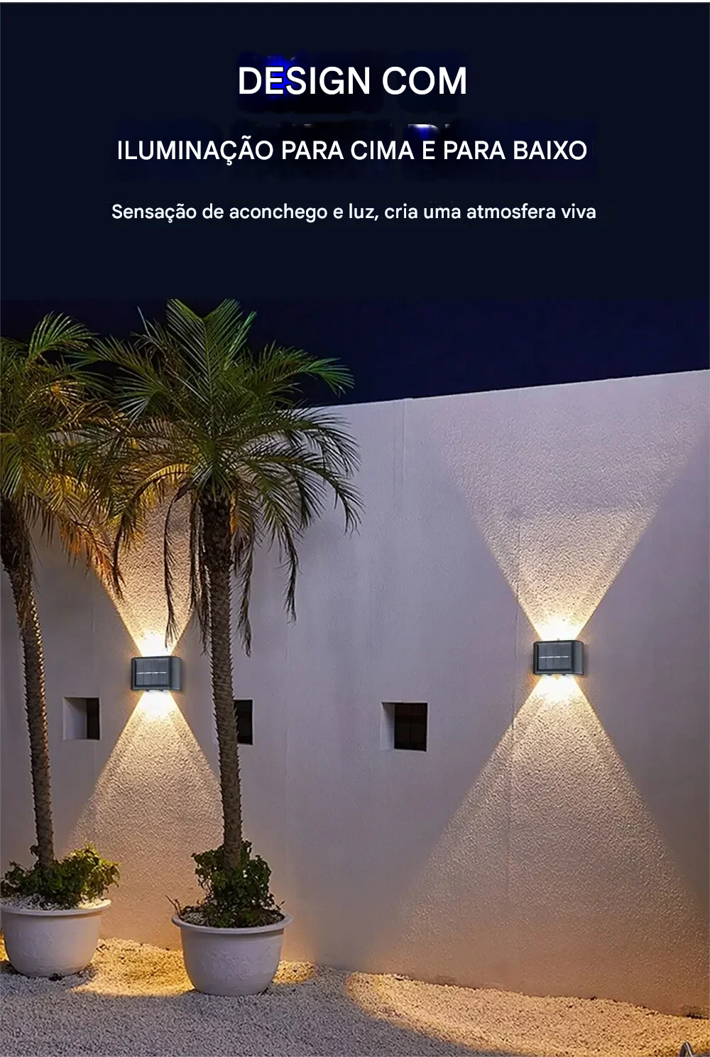 Luminária Solar Automática com 2 LEDs Brancos de Parede à Prova d’Água Para Áreas Externas