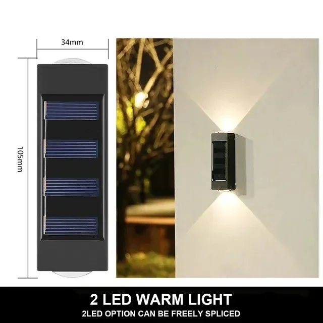 Luminária Solar Automática com 2 LEDs Brancos de Parede à Prova d’Água Para Áreas Externas