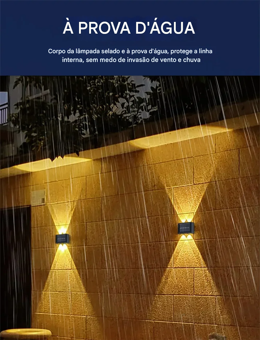 Luminária Solar Automática com 2 LEDs Brancos de Parede à Prova d’Água Para Áreas Externas