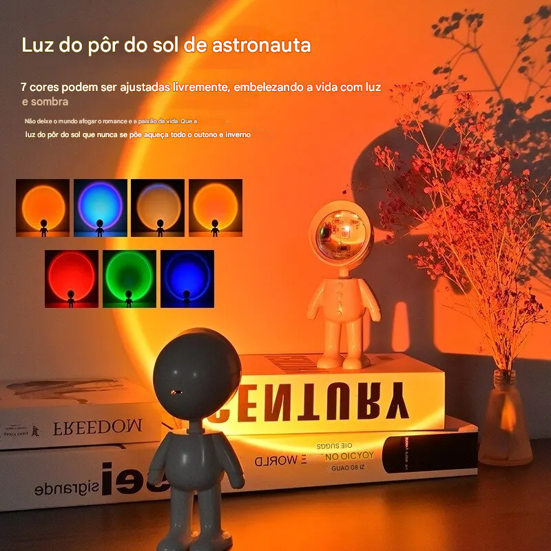 Luminária Astronauta com 7 Variações de Cores e Bateria Recarregável