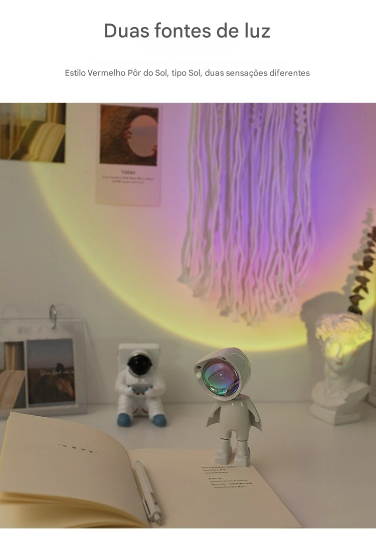 Luminária Astronauta com 7 Variações de Cores e Bateria Recarregável