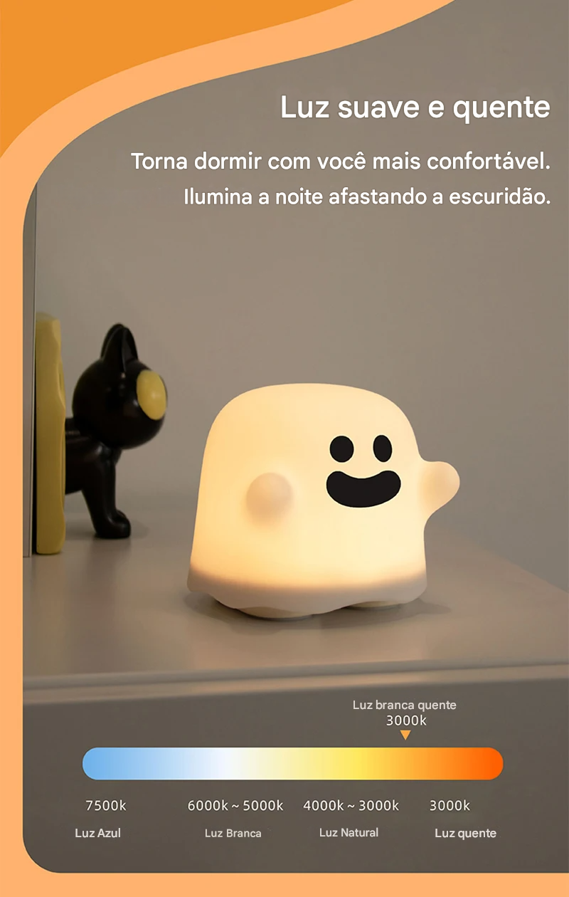 Luminária Fantasminha em Led Recarregável e Bateria Recarregável
