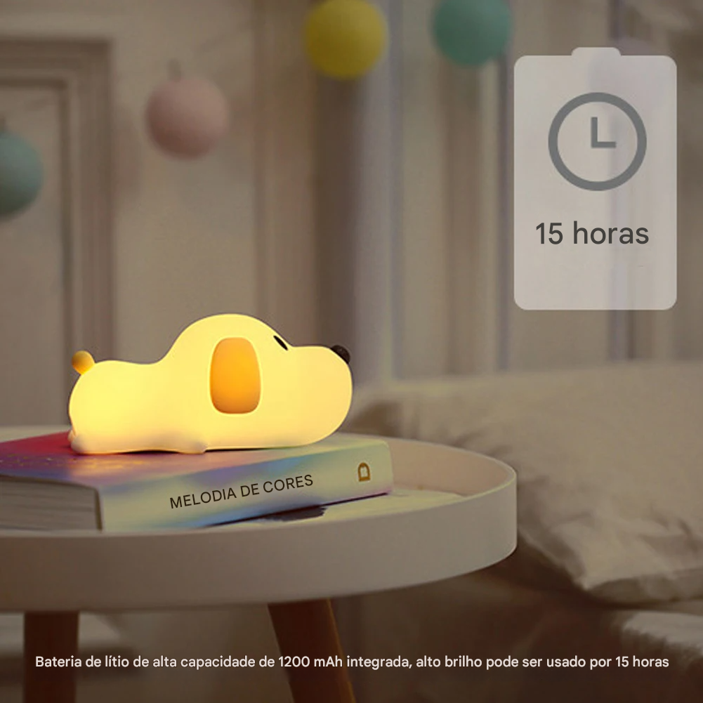 Luminária Cachorrinho de LED feita de Silicone e Bateria Recarregável