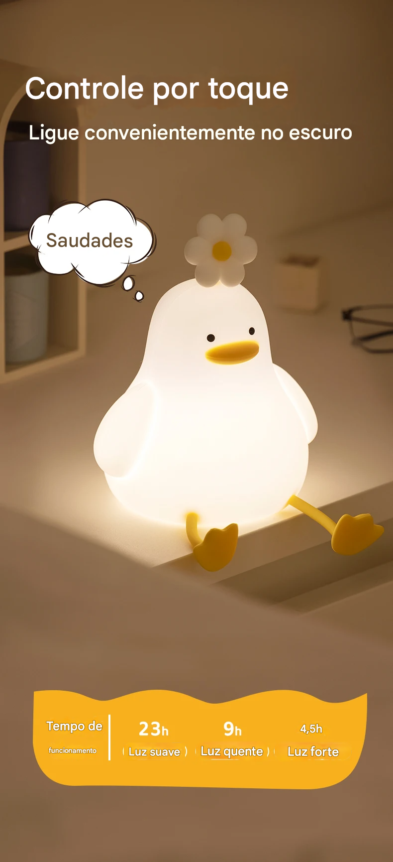 Luminária Patinho de LED em SIlicone com Bateria Recarregável