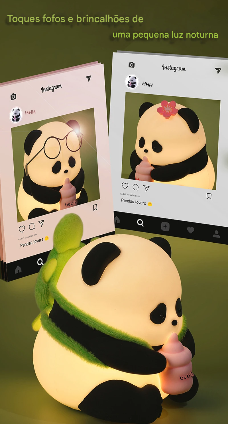 Luminária Pandinha de Óculos de LED em Silicone c/ Bateria Recarregável