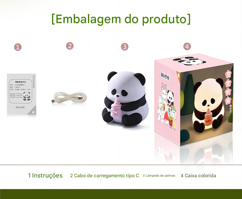 Luminária Pandinha de Óculos de LED em Silicone c/ Bateria Recarregável