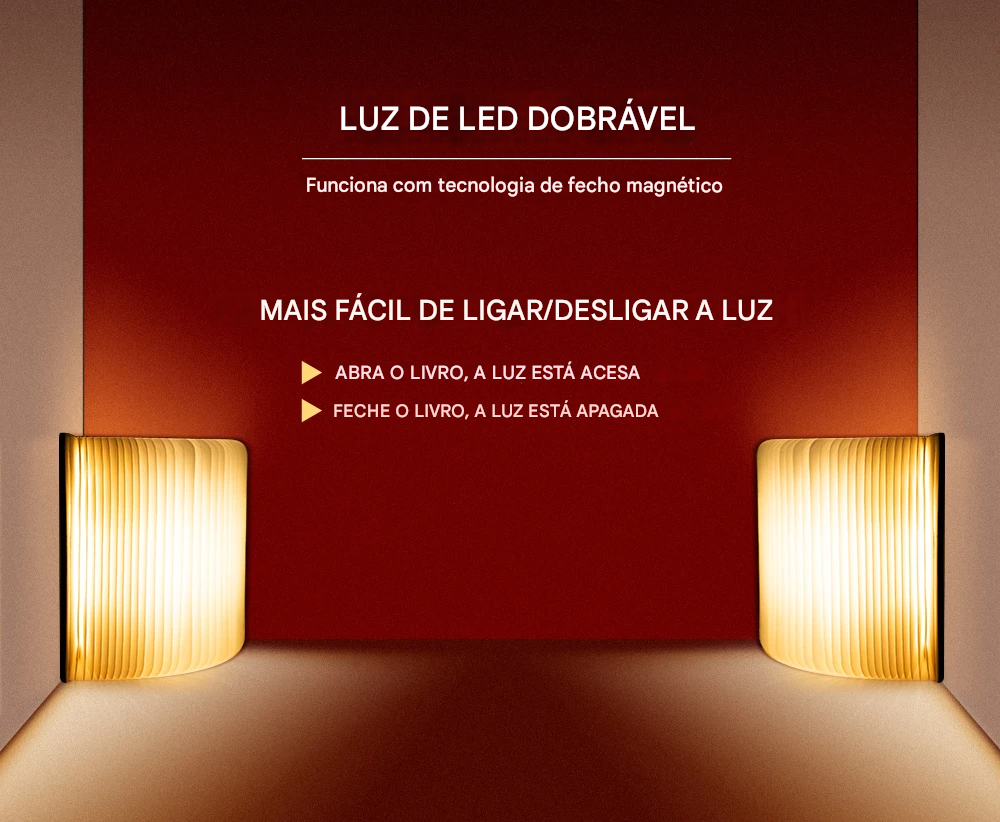 Luminária Livro Aberto em LED de Madeira Recarregável USB