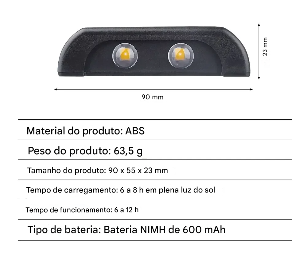 Luminária Solar Automática com 2 LEDs Brancos de Parede à Prova d’Água Para Áreas Externas