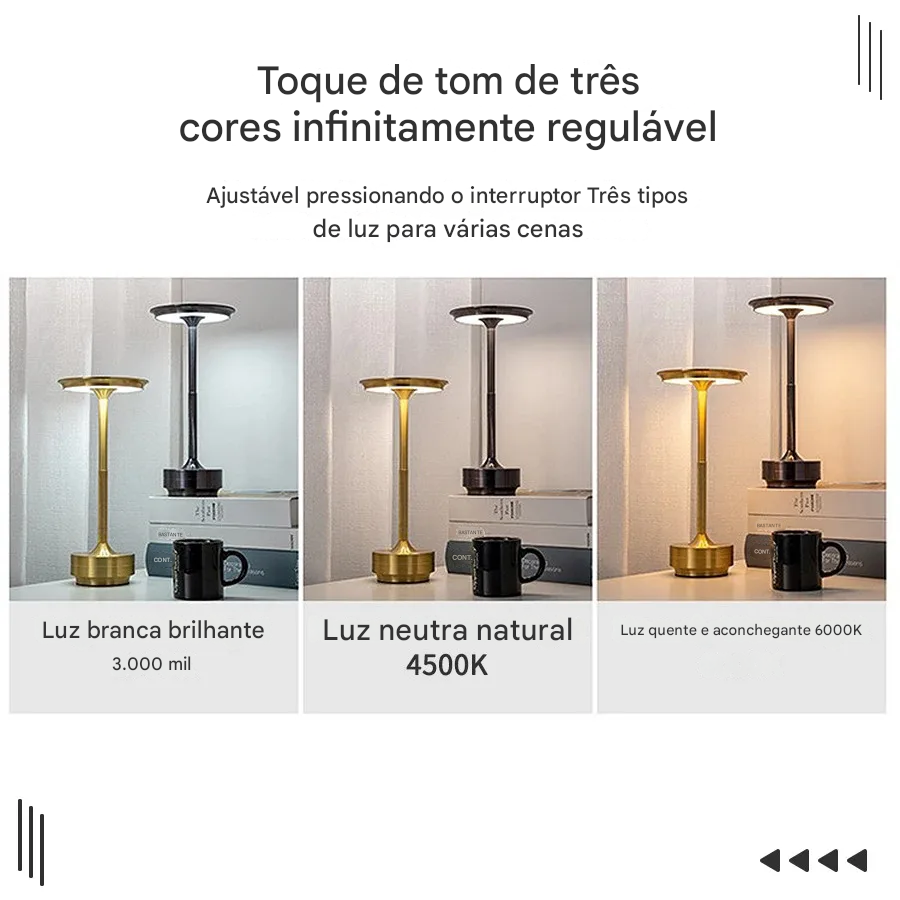 Candeeiro de Mesa Sem Fio com Bateria Recarregável