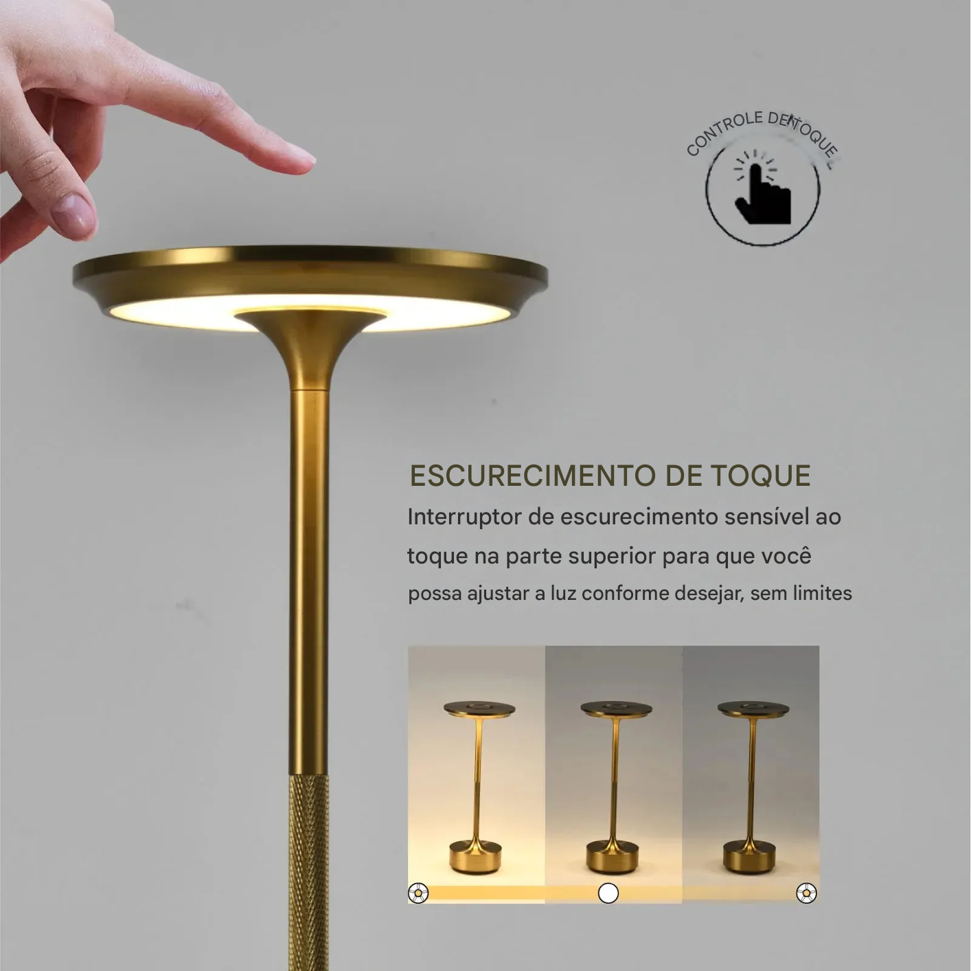 Candeeiro de Mesa Sem Fio com Bateria Recarregável