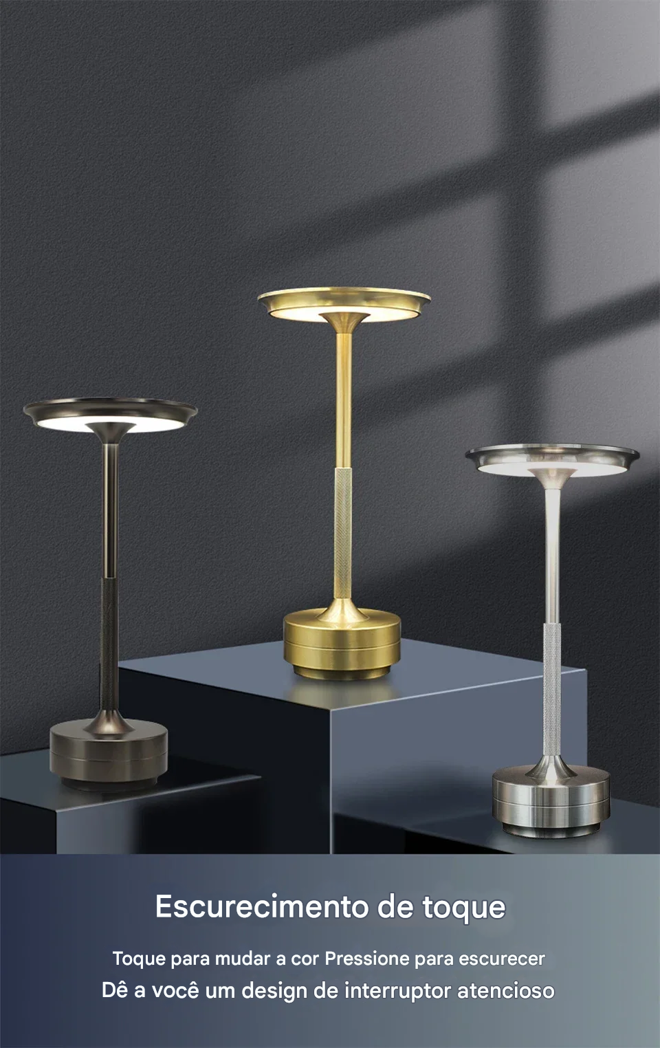 Candeeiro de Mesa Sem Fio com Bateria Recarregável