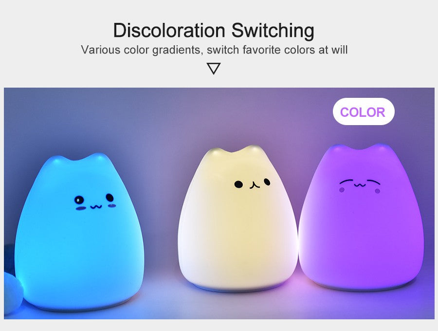 Luminária de Silicone Touch LED Gatinho para Bebês e Crianças - B