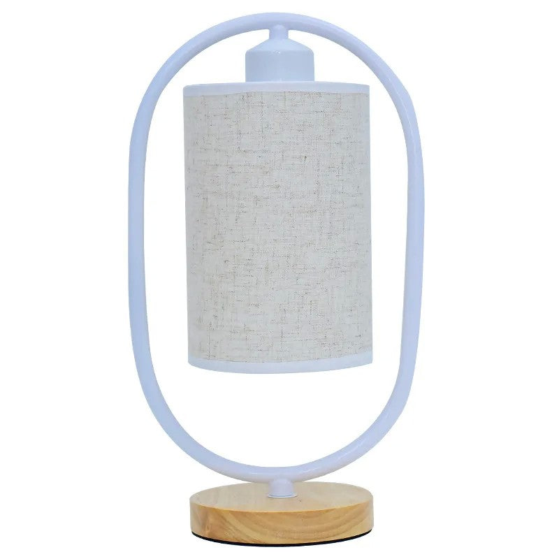 Luminária de Mesa Nórdica com Madeira de Bambu e Tecido