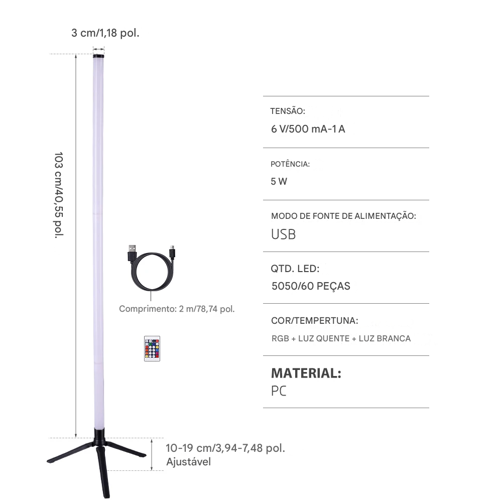 Luminária de Chão RGB de Canto com Iluminação Ambiente e Controle de Cores