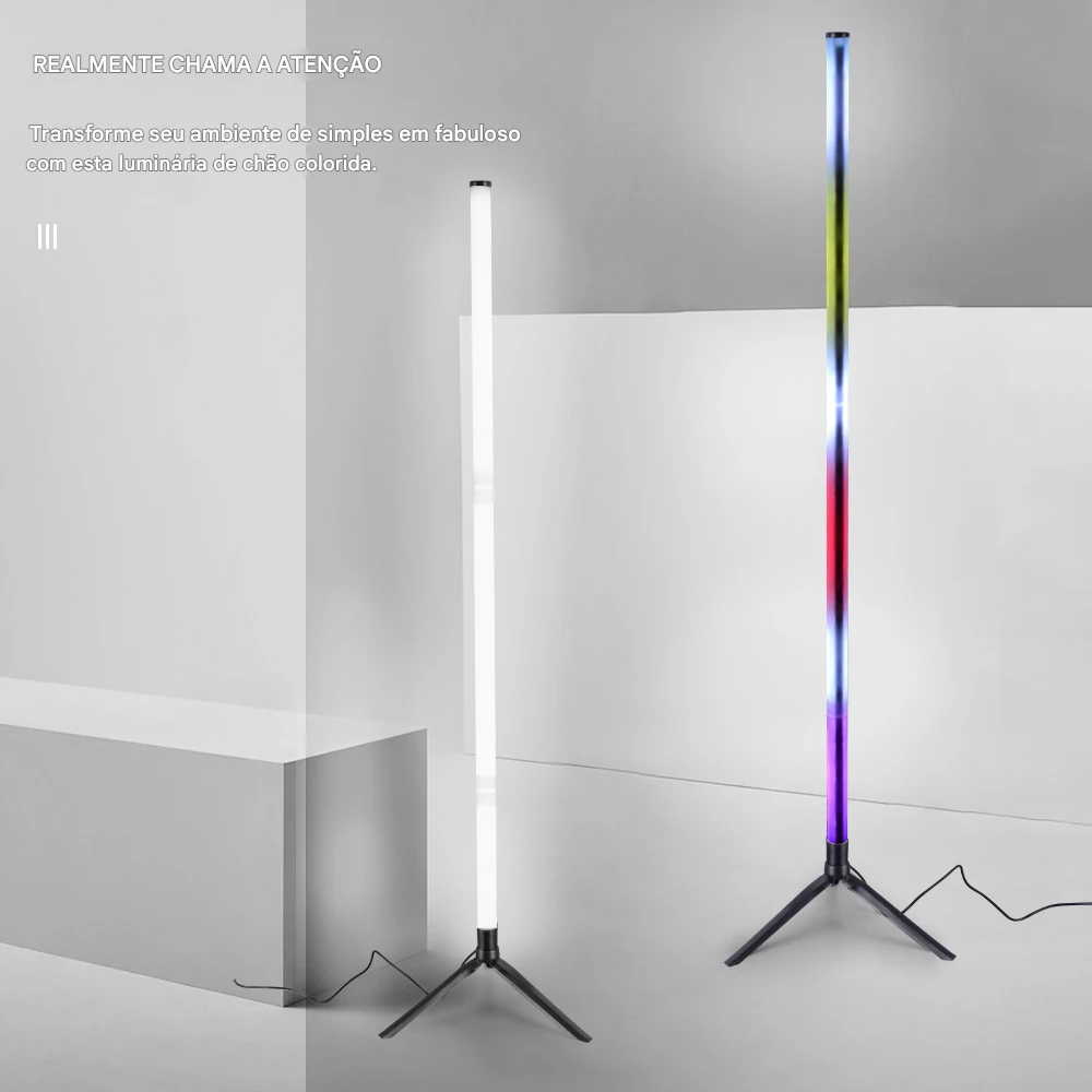 Luminária de Chão RGB de Canto com Iluminação Ambiente e Controle de Cores