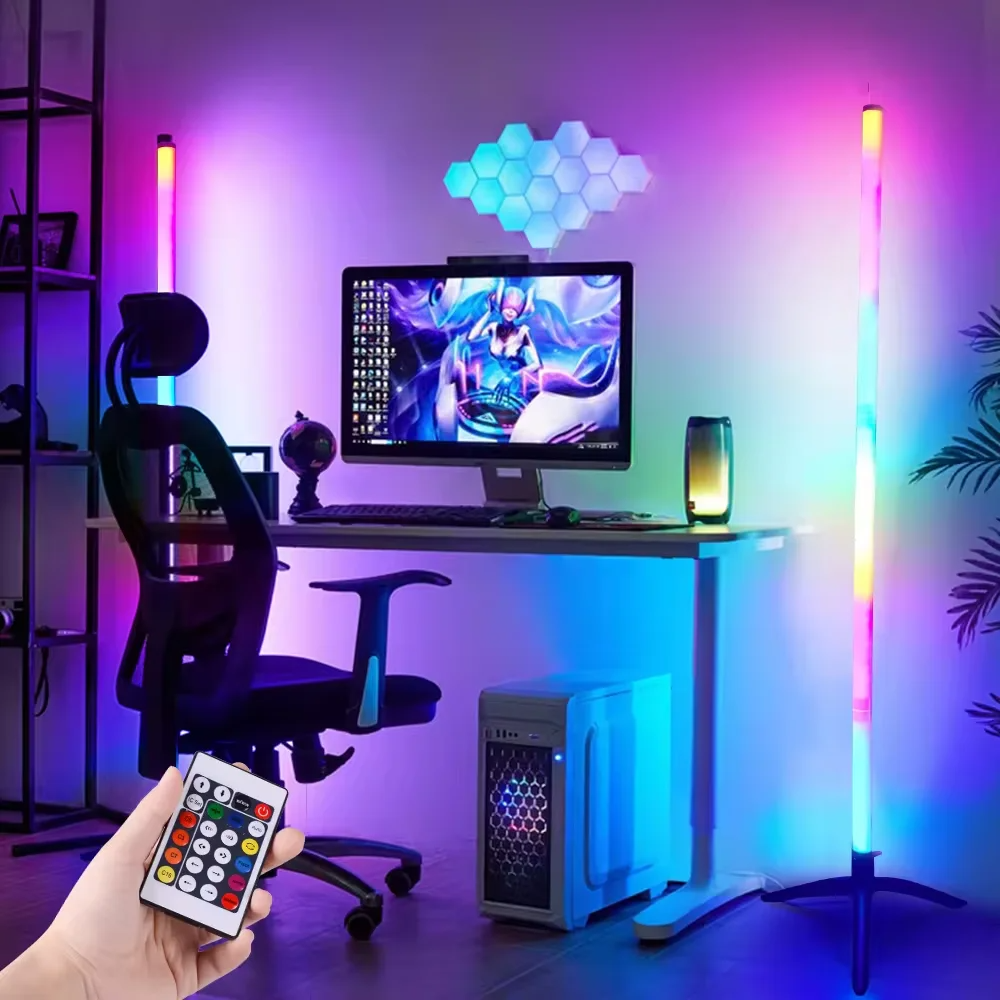 Luminária de Chão RGB de Canto com Iluminação Ambiente e Controle de Cores
