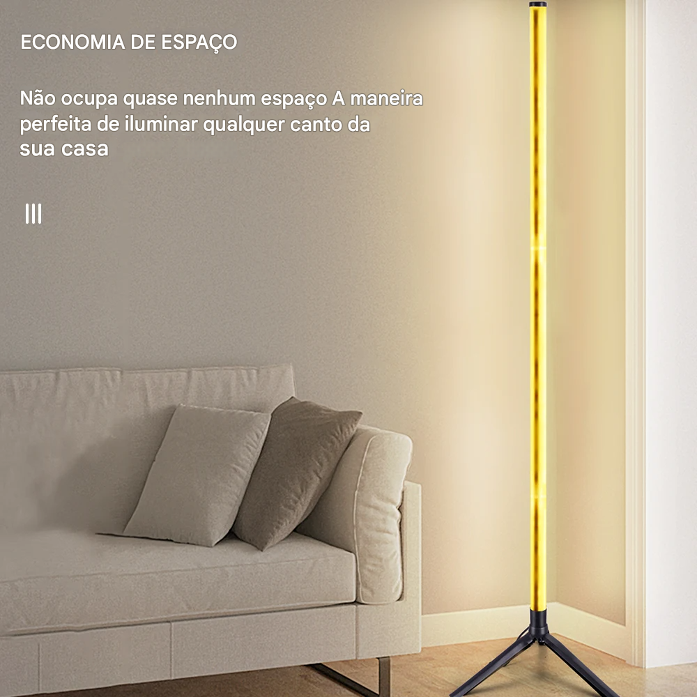 Luminária de Chão RGB de Canto com Iluminação Ambiente e Controle de Cores