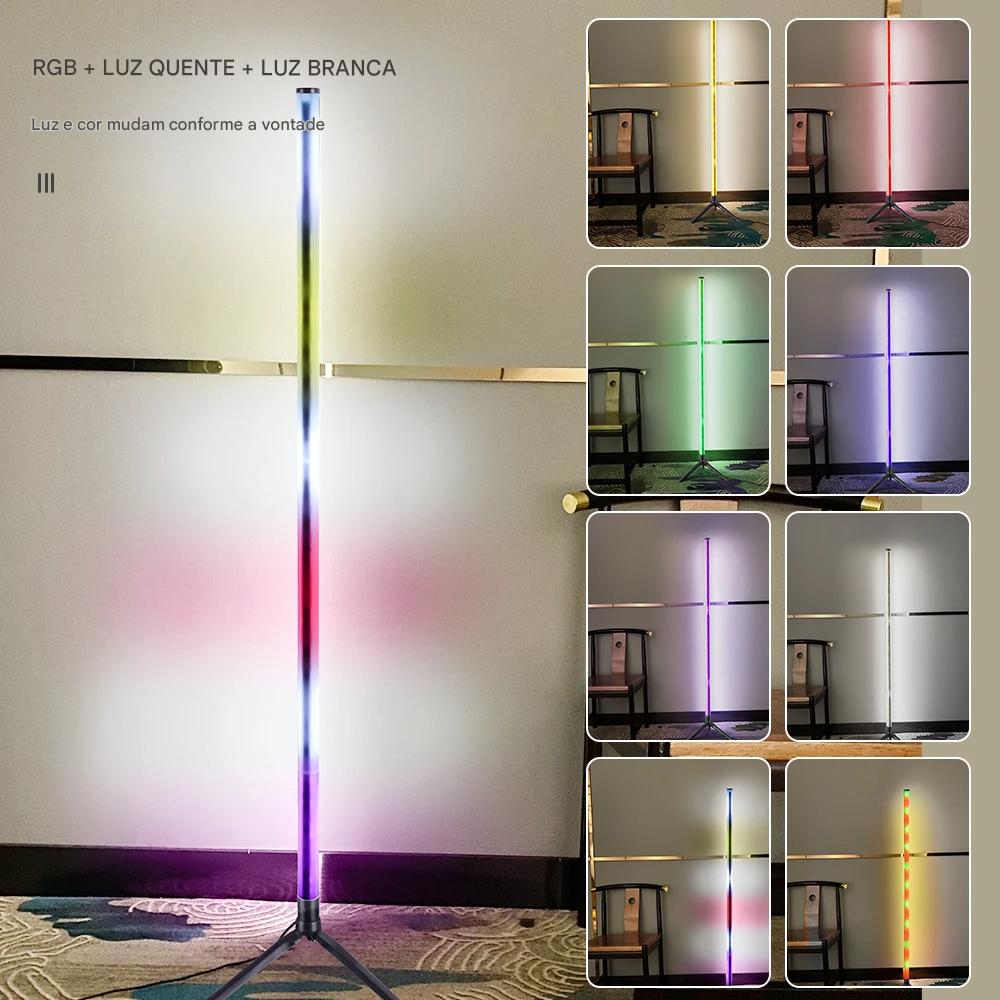 Luminária de Chão RGB de Canto com Iluminação Ambiente e Controle de Cores