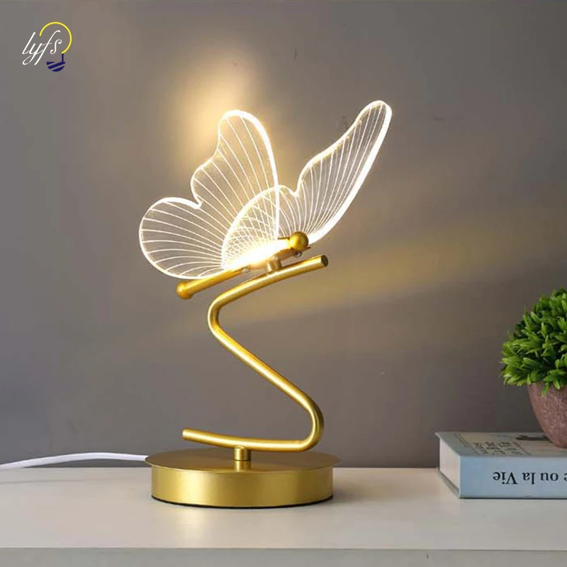 Luminária de Mesa LED Nórdica em Formato de Borboleta com Interruptor para