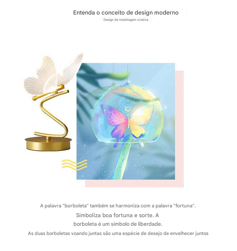 Luminária de Mesa LED Nórdica em Formato de Borboleta com Interruptor para