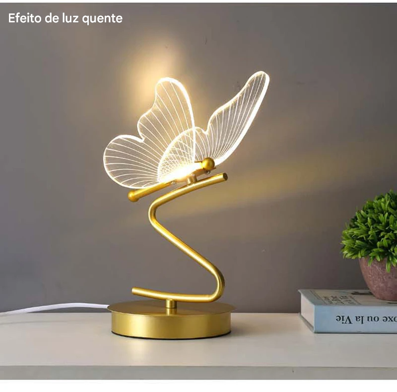 Luminária de Mesa LED Nórdica em Formato de Borboleta com Interruptor para