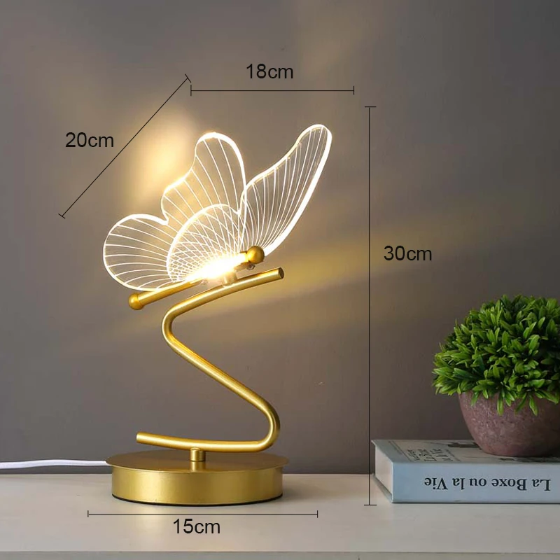 Luminária de Mesa LED Nórdica em Formato de Borboleta com Interruptor para